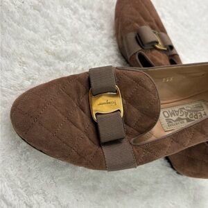 Salvatore Ferragamo Quilted Brown Loafers with Gold Accent